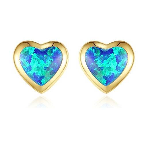 VIKI LYNN - orecchini a perno placcati in oro 18 carati, con opale a forma di cuore, piccoli gioielli minimalisti per le donne e argento, colore: blu, cod. Aqed003048
