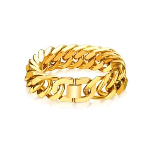 ChainsHouse Bracciale Uomo Catena Cubana In Acciaio Inossidabile 316L – Largo 8/12/17 Mm – Nero/Oro/Argento – Hip Hop Punk Regalo