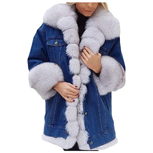 Onsoyours giacca di jeans caldo invernale antivento cappotto con cappuccio rimovibile in pelliccia parka slim fit casual lunga bianco xs