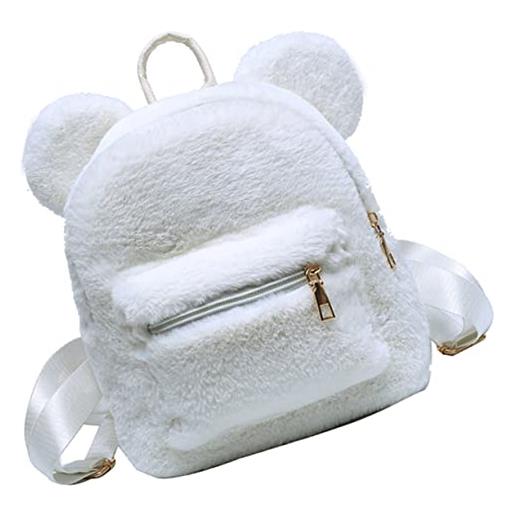 TENDYCOCO borsa a tracolla stoccaggio d retro bianco bello portatile uso scuola bookbag animale cartone animato decorativo ragazza orecchio soffici forniture kawaii per borsa a