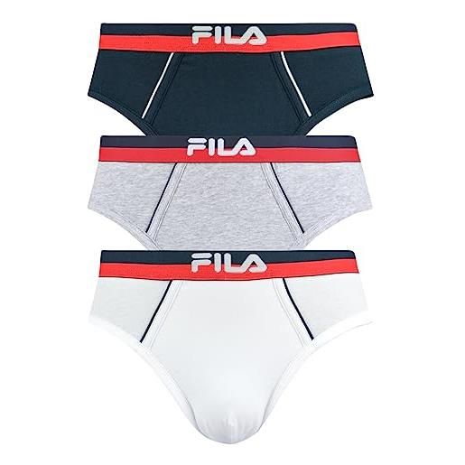 FILA slip da uomo, confezione da 3 pezzi, logo urbano, cotone elasticizzato, tinta unita, marine/grigio/bianco, xl