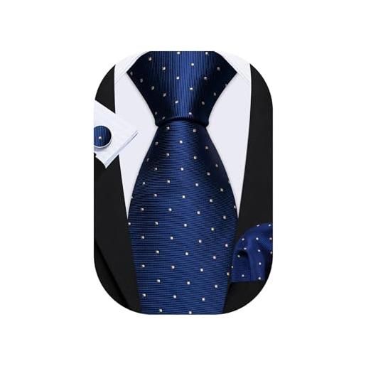 Barry.Wang cravatta set classico fazzoletto gemelli cravatte per uomo set plaid, blu, taglia unica