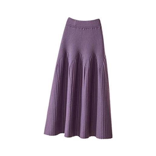 Alloaone gonna a maglia da donna abbigliamento moda femminile vintage elastico a vita alta a-line midi gonna, purple, taglia unica