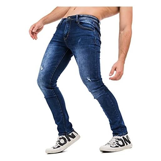 Instinct I jeans da uomo invernale slim fiit pantaloni caldi jean con strappi classico strappati tempo libero da ufficio jeans denim elasticizzati gamba stretta 46, blu ha-105