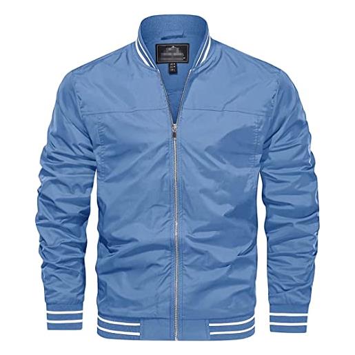Saeohnssty primavera giacca a vento leggero full zip mens giacche da baseball militare tactical army jackets casual outdoor cappotti, azzurro, l
