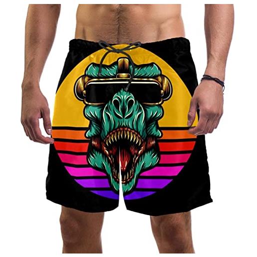 Generic costume da bagno da uomo ad asciugatura rapida con fodera in rete costumi da bagno t rex dinosaur davanti al tramonto retrò, multicolore, xxl/taglia unica