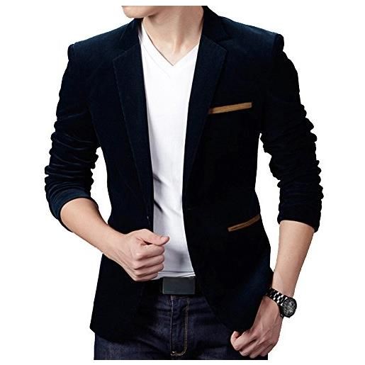 ZhuiKun slim fit blazer uomo casual elegante vestito di affari cappotto giacca blazers outwear blu navy l
