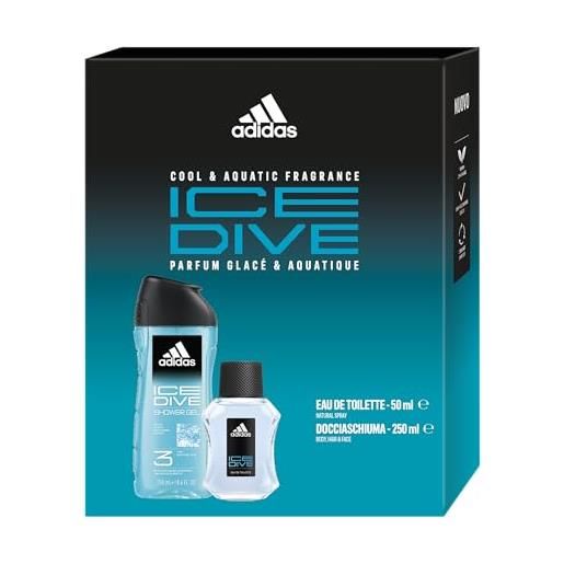 Adidas, confezione regalo uomo ice dive, eau de toilette 50 ml e gel doccia bagnoschiuma 3in1 250 ml