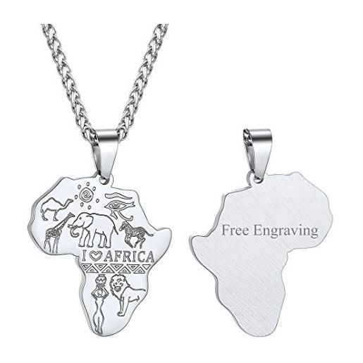 GOLDCHIC JEWELRY collana con ciondolo mappa dell'africa, collana hip-hop in acciaio inossidabile 316l, gioielli con animali africani incisi