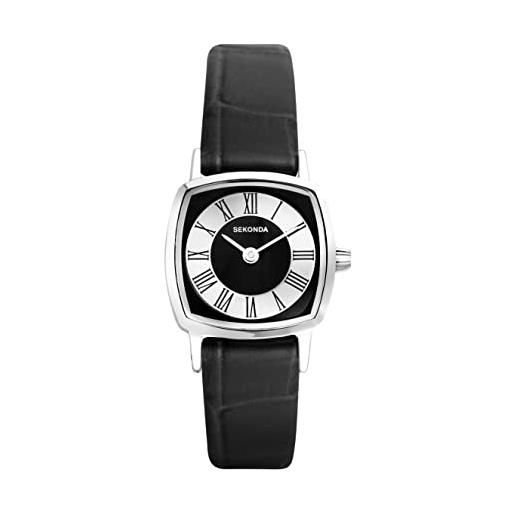 Sekonda heritage 40358 - orologio al quarzo, da donna, 22 mm, con display analogico, cinturino in pelle nera, nero