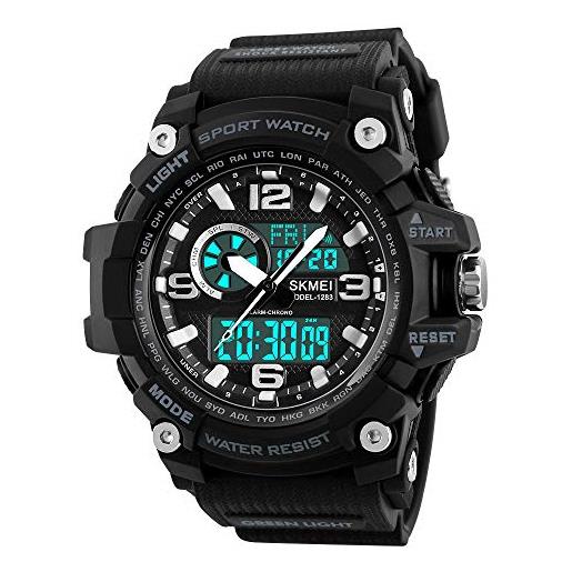 SKMEI ragazzi orologi digitali sport da polso esterna stile militare con allarme led impermeabile cronometro, nero , l, moda