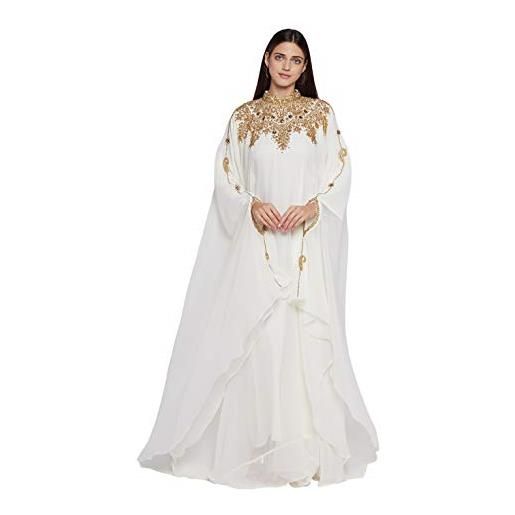 ANIIQ georgette cousu main brodé farasha kaftan robe de soirée longue soirée avec free hijab (off white) snm804ow