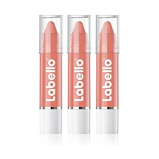 Labello lips2kß color lip balm rosy nude, confezione da 3 (3 x 3 g), cura delle labbra con colori intensi, rossetto con vera cura del labello, nude
