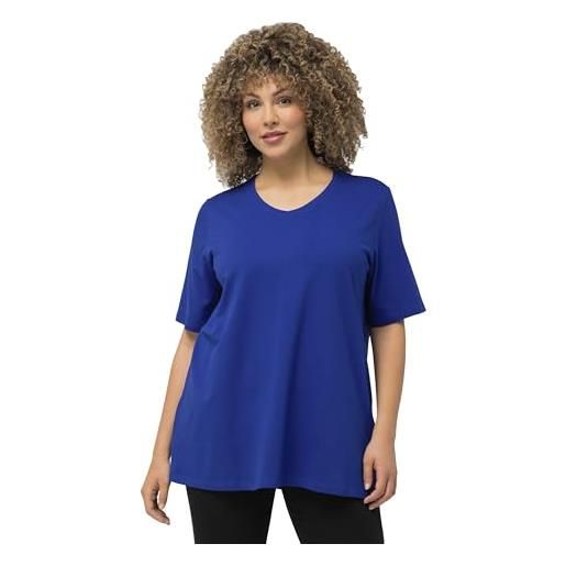 Ulla Popken t-shirt dal taglio svasato con scollo a v e mezze maniche blu cobalto 42+ 807284760-42+