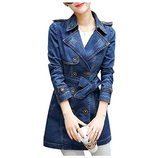 Lazutom - giacca da donna in denim con doppio petto e cintura blu 46