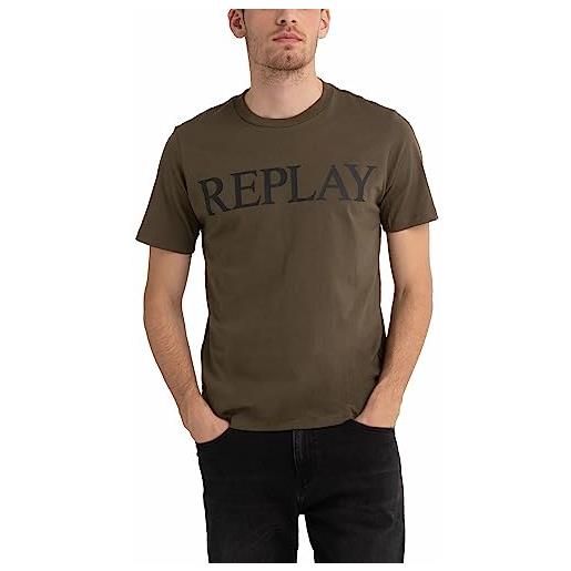 REPLAY t-shirt uomo manica corta con stampa logo, verde (army green. . 238), l