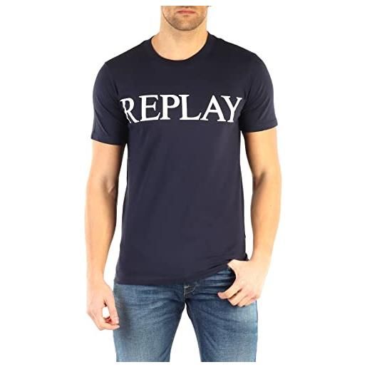 REPLAY t-shirt uomo manica corta con stampa logo, blu (blue 085), l