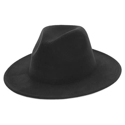 GEMVIE cappello da uomo in lana fedora panama a tesa larga piatta trilby in feltro per feste - nero - 59.7 cm (l)