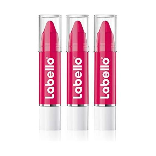 Labello lips2kiss color lip balm hot pink in confezione da 3 (3 x 3 g), rossetto con colore intenso, rossetto con vera cura labello, rosa
