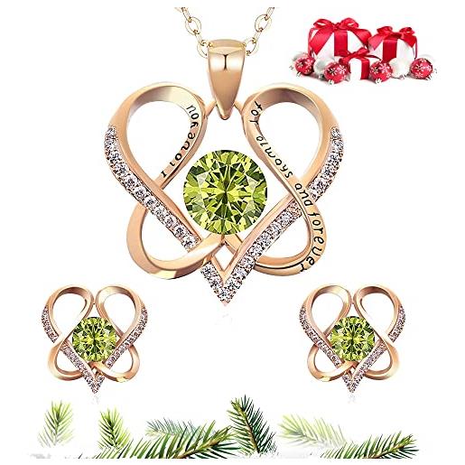DYD s925 argento parure gioielli donna set orecchini e collana, set di gioielli oro rosa ciondolo cuore regalo san valentin, festa della mamma, compleanno, anniversario (yellow-1)