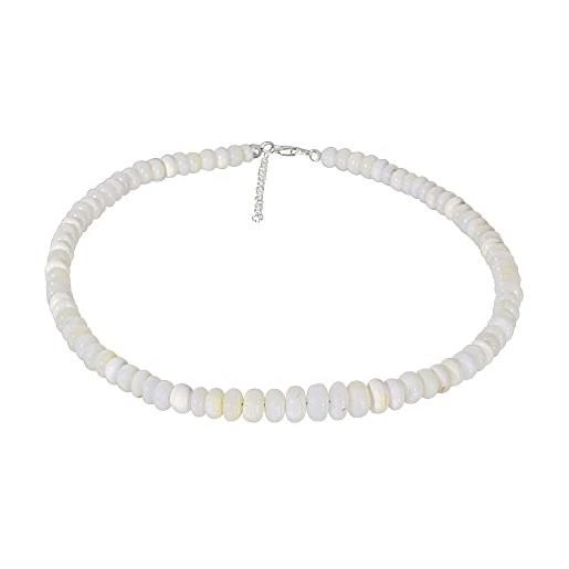 ELEDORO collana da donna in argento 925 rodiato, con moschettone, 48 cm e 5 cm di lunghezza, vero opale bianco dall'africa, opale