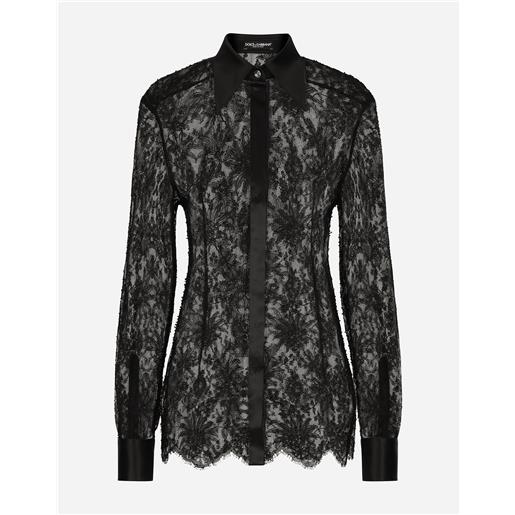 Dolce&Gabbana camicia in pizzo chantilly con dettagli in raso