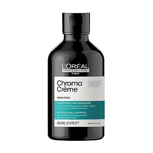 L'Oréal Professionnel paris | shampoo professionale correttore del colore chroma crème verde serie expert, per capelli da castano scuro a nero tinti, formula arricchita con pigmenti, 300 ml