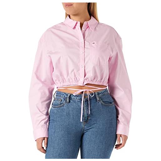 Tommy Jeans tjw tie crop shirt dw0dw14456 top in tessuto, rosa (french orchid), l donna