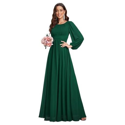 Ever-Pretty vestito da sera donna lungo cintura rotondo manica lunga elegante abiti da cerimonia borgogna 52
