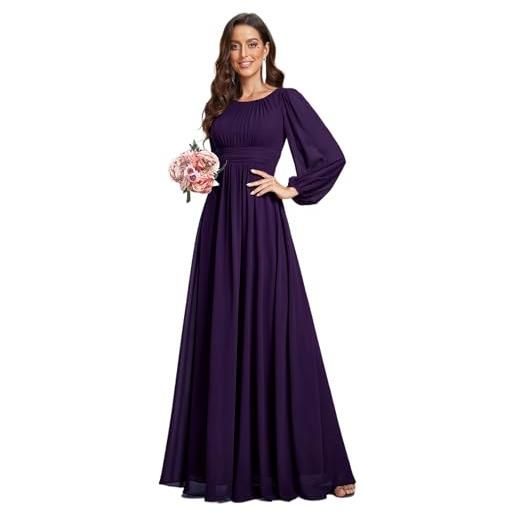 Ever-Pretty vestito da sera donna lungo cintura rotondo manica lunga elegante abiti da cerimonia borgogna 52