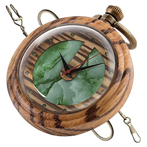 Tiong orologio da tasca vintage in legno al quarzo, fatto a mano, in legno di bambù, con catena, da uomo, con scatola regalo, marrone e verde. , retrò