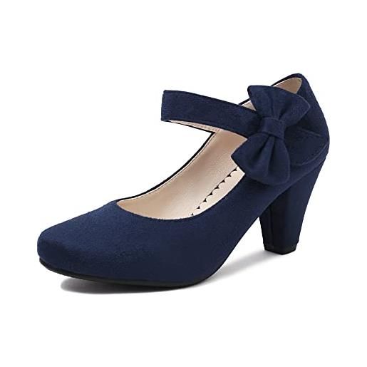 elerhythm mary jane vintage tacchi con bow gatsby 1950 pumps punta chiusa 1920 victorian ankle straps faux suede scarpe (blu uk5)