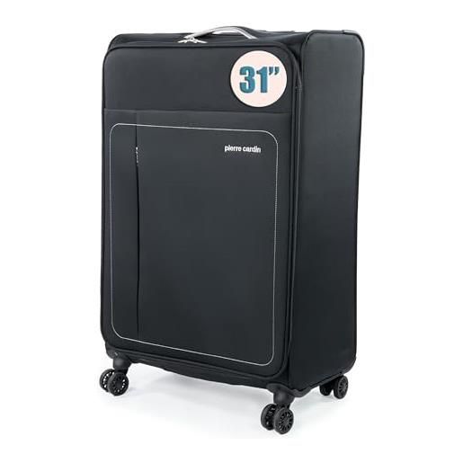 Pierre Cardin valigia morbida con 4 ruote girevoli da 55 cm e borsone da 16 pollici con ruote cl614, nero & grigio chiaro, l, valigia