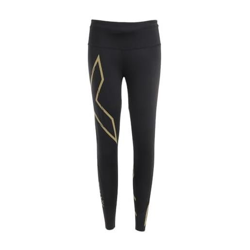 2XU light speed mid-rise tights, compression pants donna, black/gold reflective, m