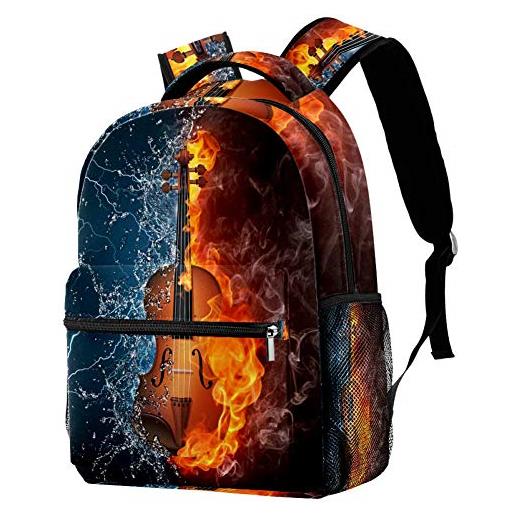 LORVIES musica violino in fuoco e acqua casual zaino a spalla zaino libreria per scuola studenti viaggio borse
