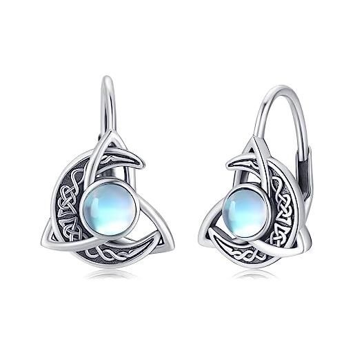 Midir&Etain orecchini celtici da donna, in argento sterling 925, con luna celtica, ipoallergenici, per ragazze, fidanzate, argento