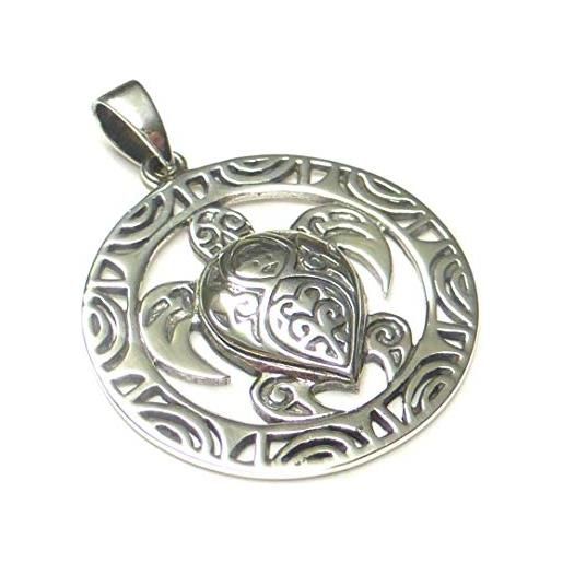 Silberschmuck - BG ciondolo in argento sterling 925 a forma di tartaruga maori, gioiello unisex