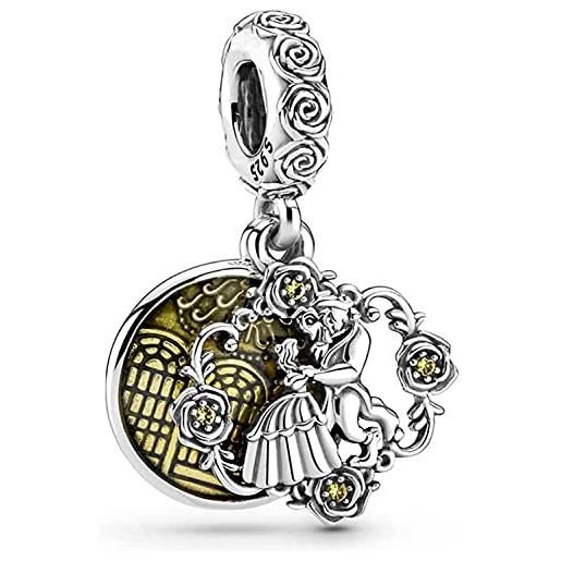 Generic charm in argento sterling 925 con ciondolo a forma di bella e bestia, compatibile con ciondoli pandora e molti altri braccialetti con ciondoli nel regno unito. , metallo