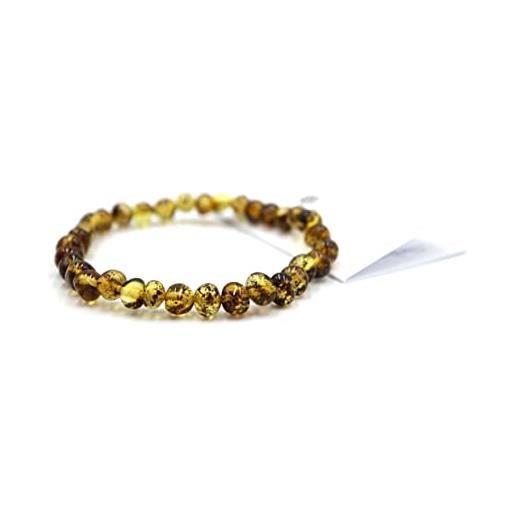 amber-us - bracciale in ambra baltica su fascia elastica, lunghezza multipla, diversi colori, realizzato in autentiche perle di ambra naturali rotonde, 20