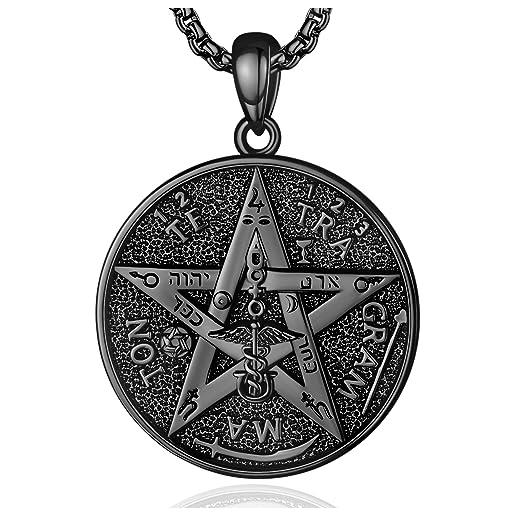 EUDORA Harmony Ball tetragrammaton collana pentagramma per uomini e donne, amuleto argento sterling placcato nero ciondolo energia stella guardiana pentacolo regalo, 55.9
