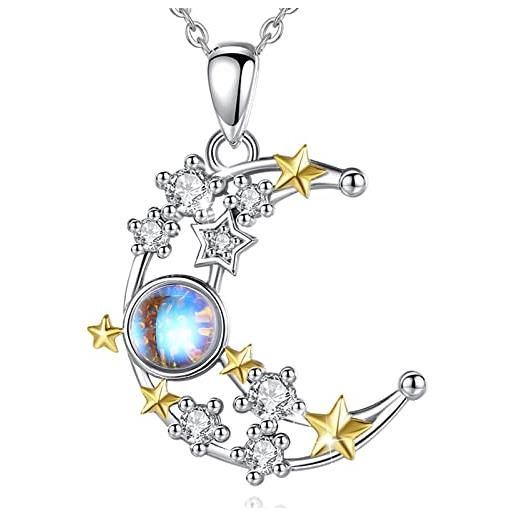 EUDORA Harmony Ball collana in argento sterling con luna e stella per donna, frizzante cz pietra di luna mezzaluna pendente gioielleria regalo per la moglie della mamma delle, argento da 18. 
