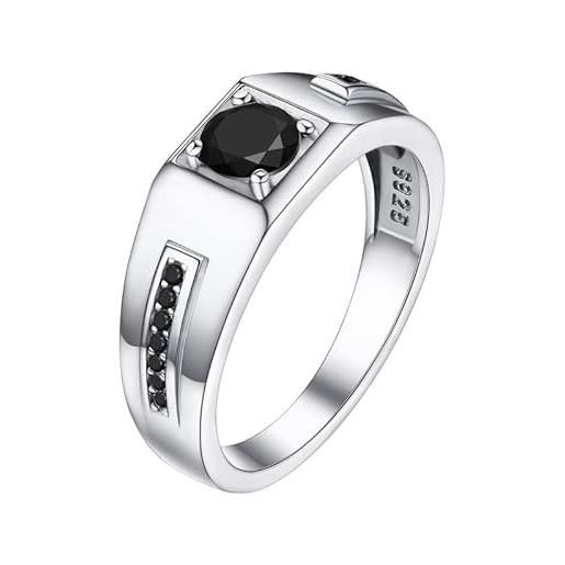 Bandmax anello uomo argento 925, personalizzato inciso anelli uomo solitario, nero anello argento 925 con zirconi, anelli misura 07, anello regalo per fidanzamento papà amanti