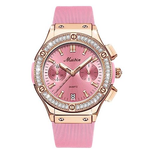 RORIOS orologi analogico quarzo da donna orologi da polso grande quadrante diamante orologio moda rosa orologio sportivo silicone multifunzione watch