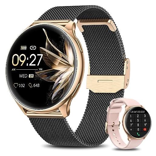 BANLVS smartwatch donna chiamate bluetooth e risposta, 1.32 smartwatch con always-on display cardiofrequenzimetro spo2 sonno fisiologia orologio fitness notifiche messaggi per android ios oro. Nero