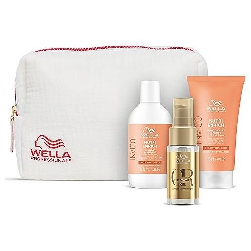 Wella Professionals nutri enrich - set da viaggio - cura nutriente per capelli stressati - set di shampoo da 100 ml, maschera per capelli da 75 ml e 30 ml di olio per capelli reflections - con borsa