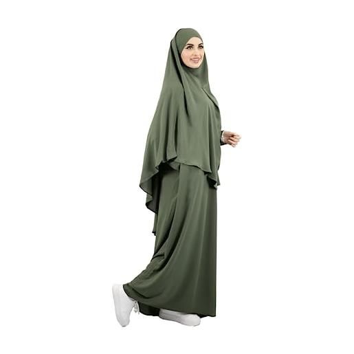 Lamis Hijab lamishijab abaya donna musulmana 2 pezzi maxi khimar e abaya con tasche in seta di medina ens-kh-000, blu pastello grigio, taglia unica