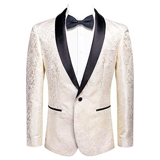 Hi-Tie giacca da uomo bianco avorio oro floreale slim fit blazer giacca da cena scialle risvolto un bottone smoking abito da sera prom, beige avorio, xxxl