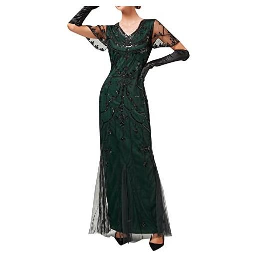 Beudylihy charleston 1920s - mini abito da donna vintage gatsby, stile anni '20, abito da cocktail charleston vintage gatsby flapper, abito da sera a maniche lunghe, verde, l