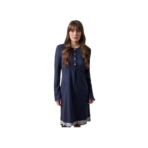 BISBIGLI camicia da notte in caldo cotone e modal con inserto in pizzo art. 91972-46, blu