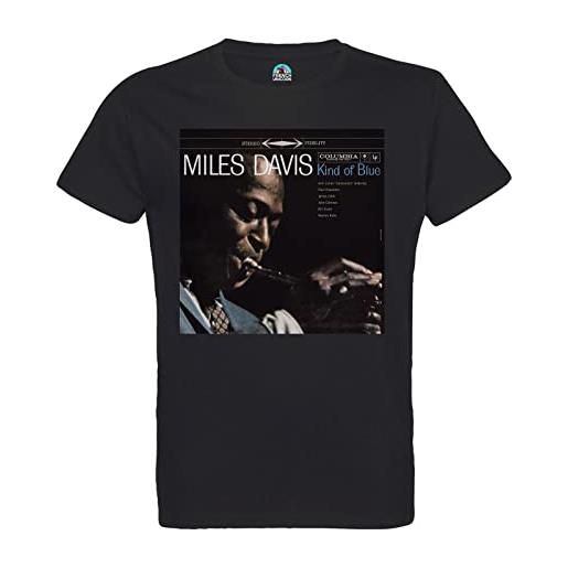 French Unicorn t-shirt uomo girocollo cotone bio miles davis kind of blue album cover jazz tromba, noir, s